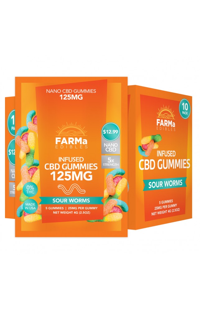 FARMa - INFUSED CBD SOUR WORMS GUMMY 5CT 125MG PACK OF 10